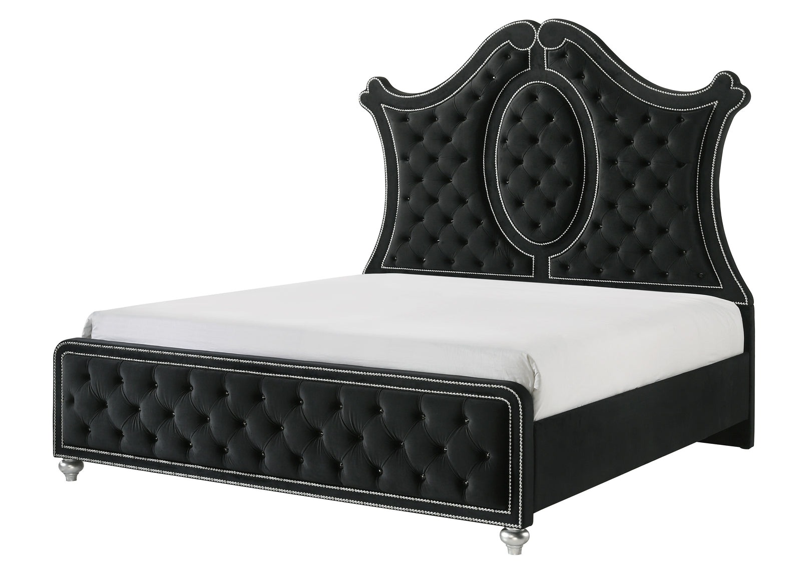 Cameo Black Upholstered Tufted Panel Queen Bed