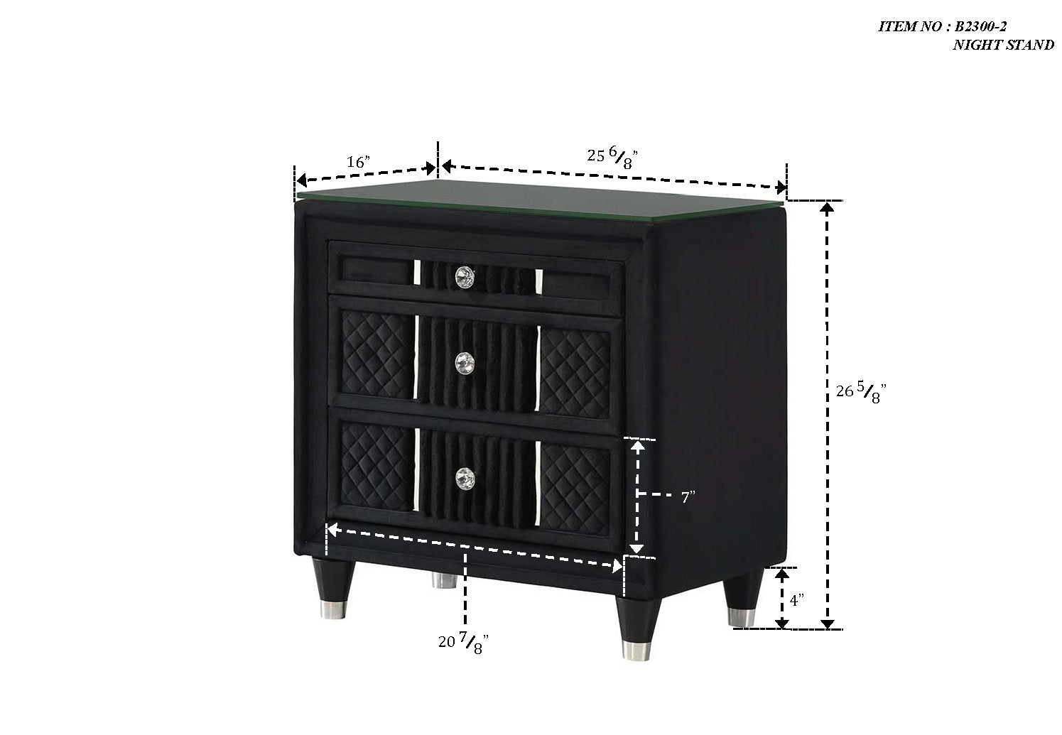 Armany Black Upholstered Nightstand