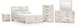Lawroy Light Natural Panel Bedroom Set — 2-Drawer Footboard Storage — Queen / 5: Bed, Dresser, Mirror, Nightstand, Chest