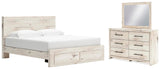 Lawroy Light Natural Panel Bedroom Set — 2-Drawer Footboard Storage — King / 3: Bed, Dresser, Mirror