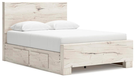 Lawroy Light Natural Full Panel Bed with Storage angled view