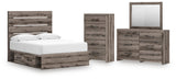 Graystorm Brown Gray Panel Bedroom Set — 4-Drawer Under-Bed Storage — Full / 4: Bed, Dresser, Mirror, Chest