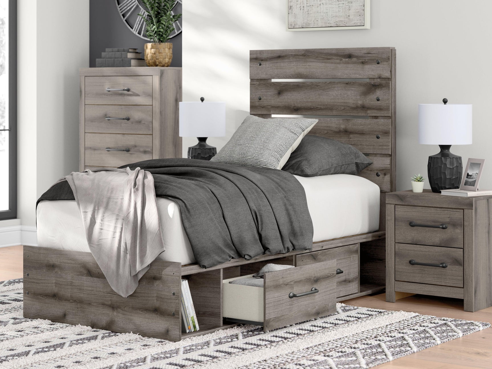 Graystorm Brown Gray Twin Panel Bed with Storage