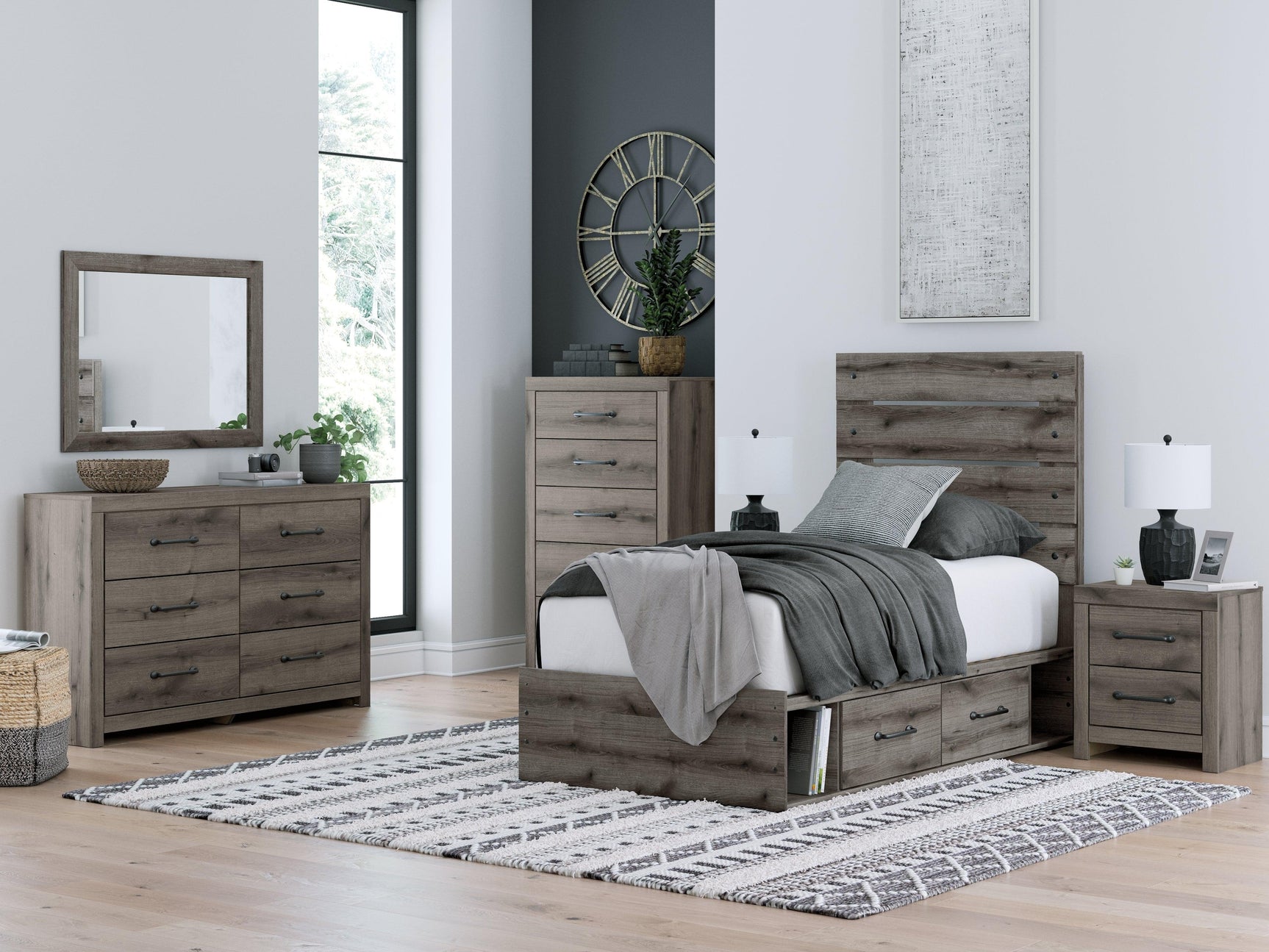 Graystorm Brown Gray Twin Panel Bed with Storage