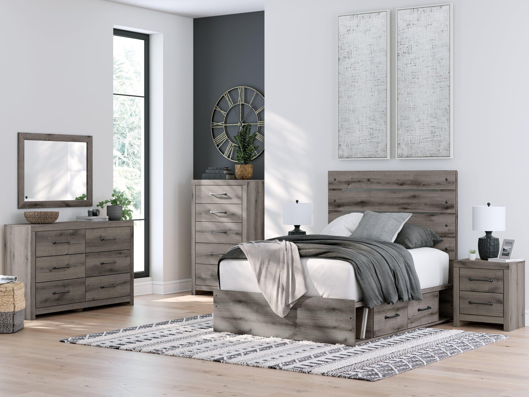 Graystorm Brown Gray Full Panel Storage Bed