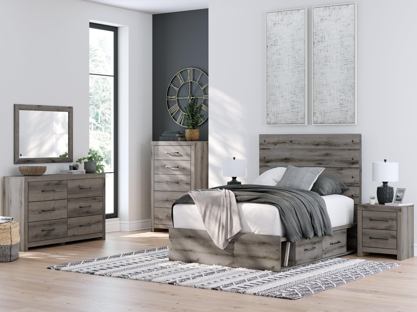 Graystorm Brown Gray Full Panel Bed with Storage