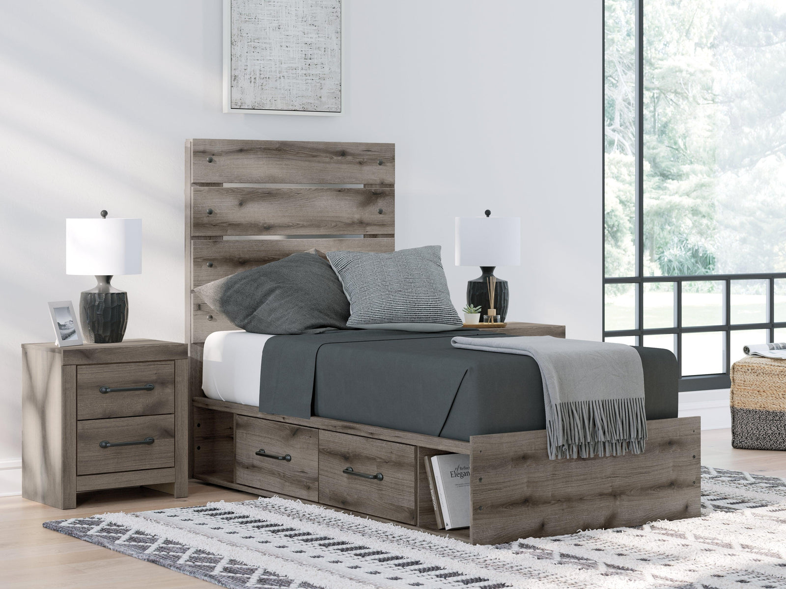 Graystorm Brown Gray Twin Panel Storage Bed