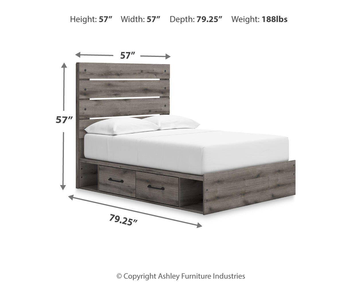 Graystorm Brown Gray Panel Storage Bedroom Set 2 dimension view