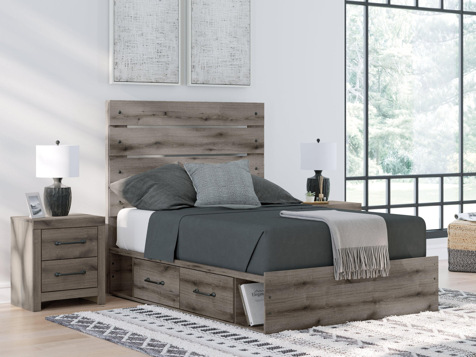 Graystorm Brown Gray Full Panel Storage Bed