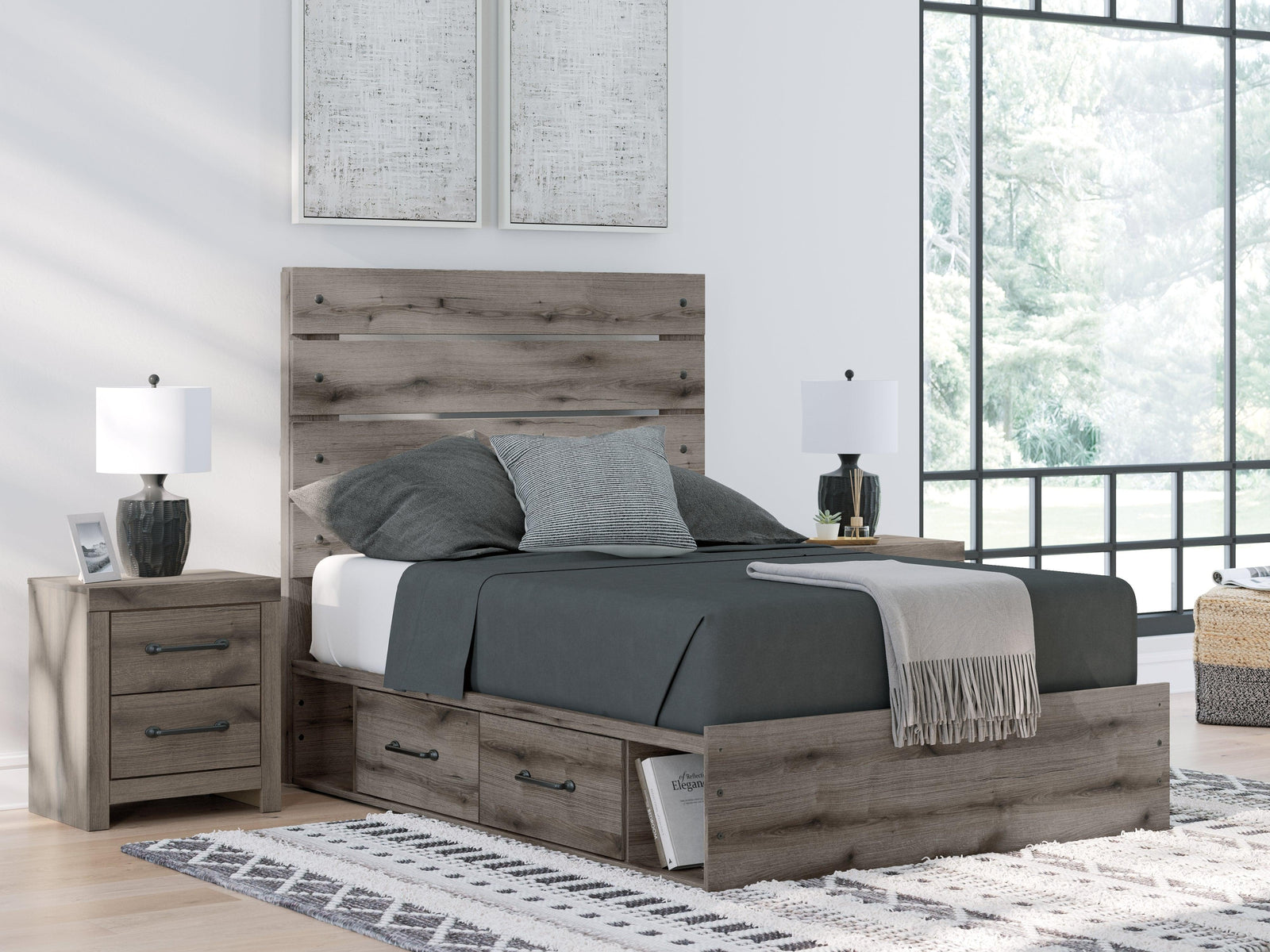 Graystorm Brown Gray Full Panel Bed with Storage