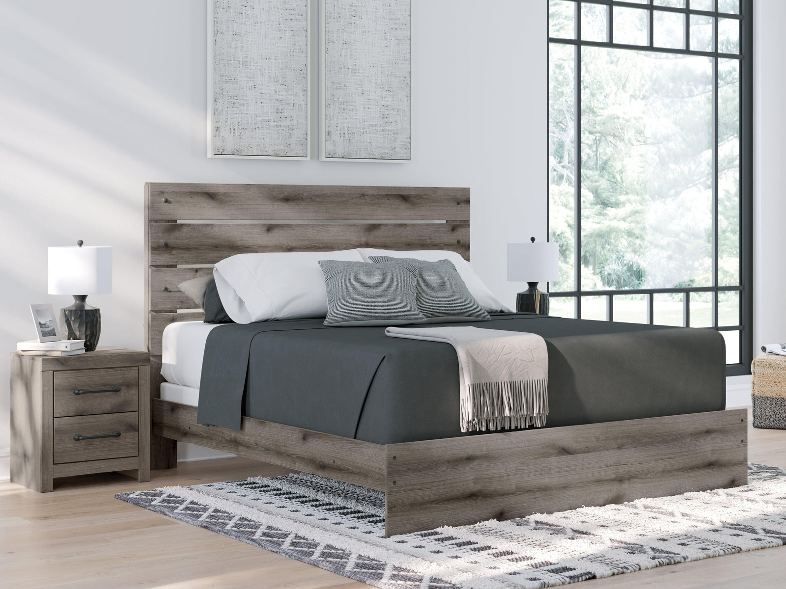 Graystorm Brown Gray King Panel Bed