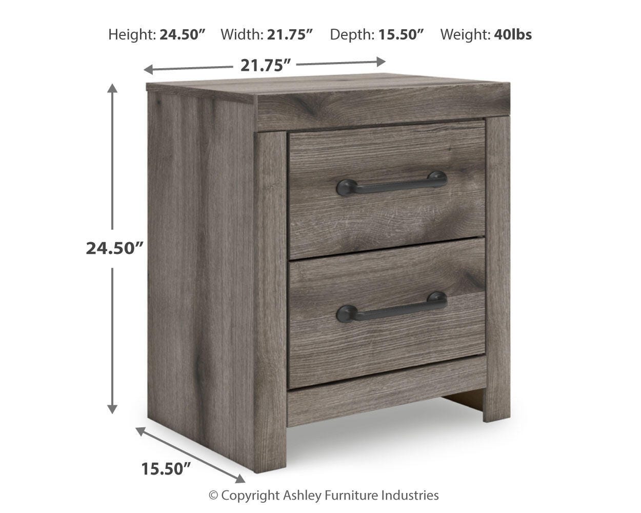 Graystorm Brown Gray Panel Storage Bedroom Set 2 dimension view
