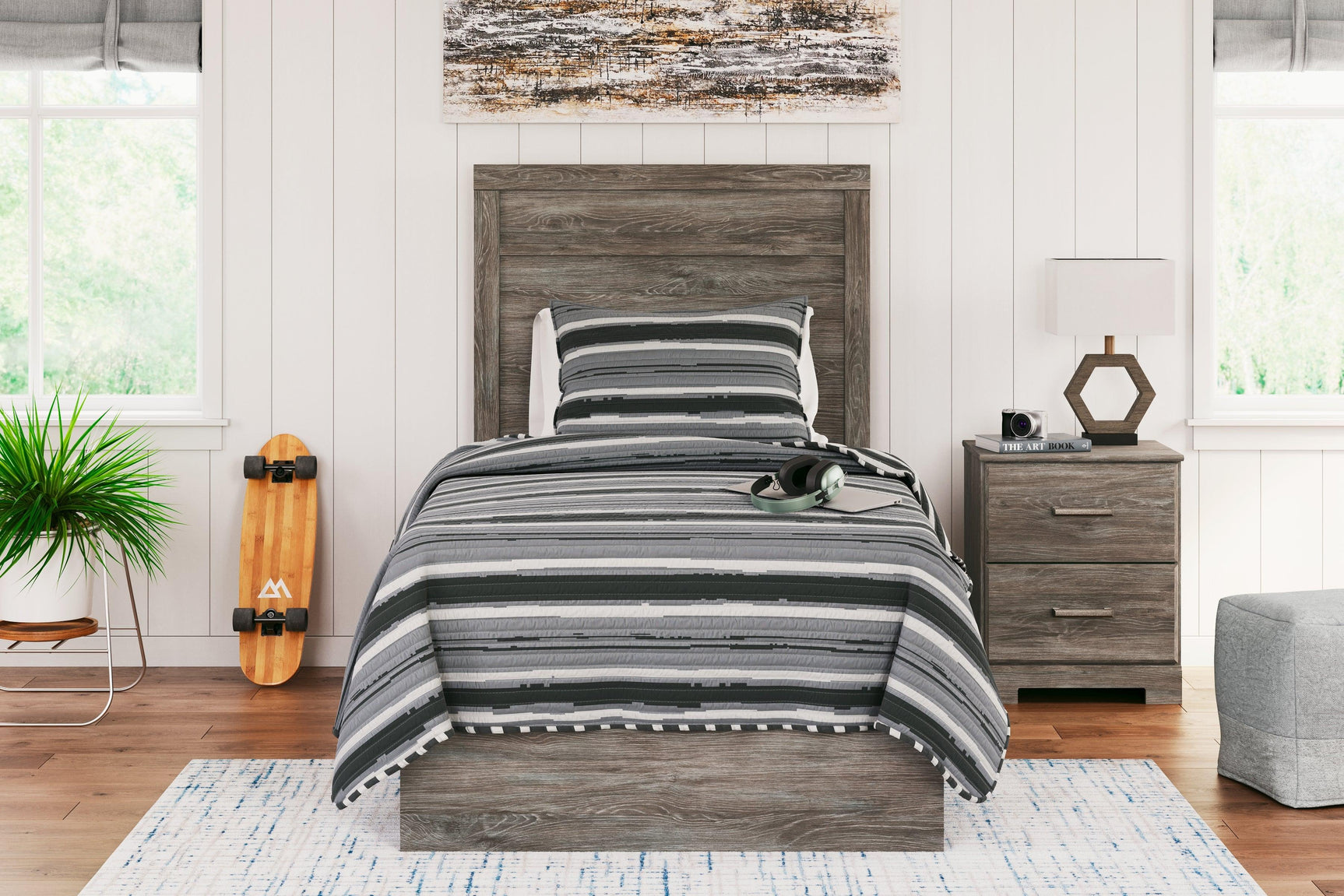 Ralinksi Gray Twin Panel Bed - Ella Furniture