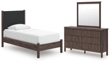 Pamytta Brown Upholstered Platform Bedroom Set Twin 3: Bed, Dresser, Mirror from Ella Furniture