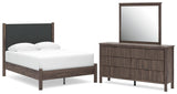 Pamytta Brown Upholstered Platform Bedroom Set Full 3: Bed, Dresser, Mirror from Ella Furniture