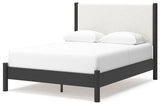 Cadmori Black White Queen Upholstered Panel Bed