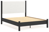 Cadmori Black White Queen Upholstered Panel Bed