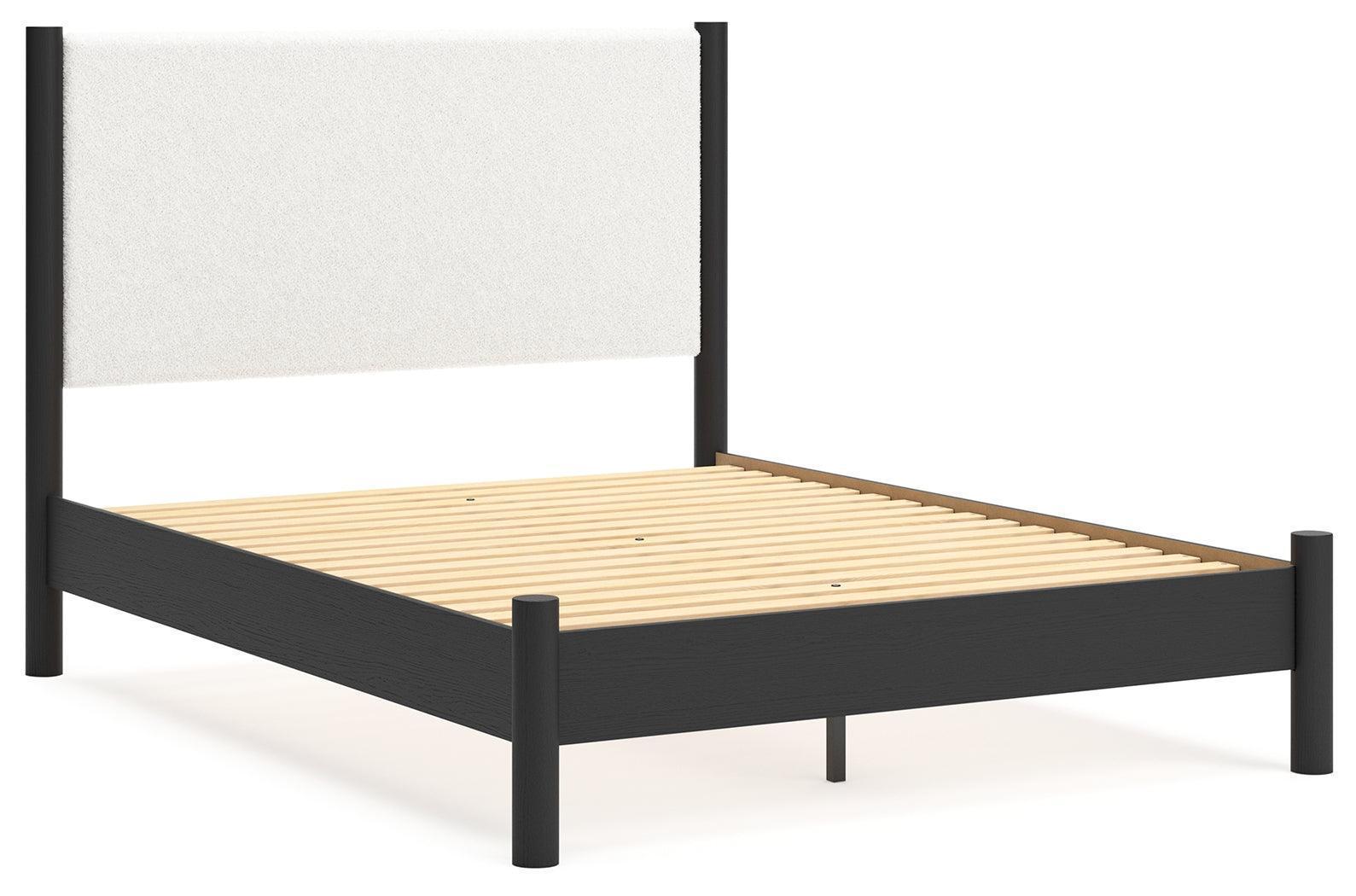 Cadmori Black White Queen Upholstered Panel Bed