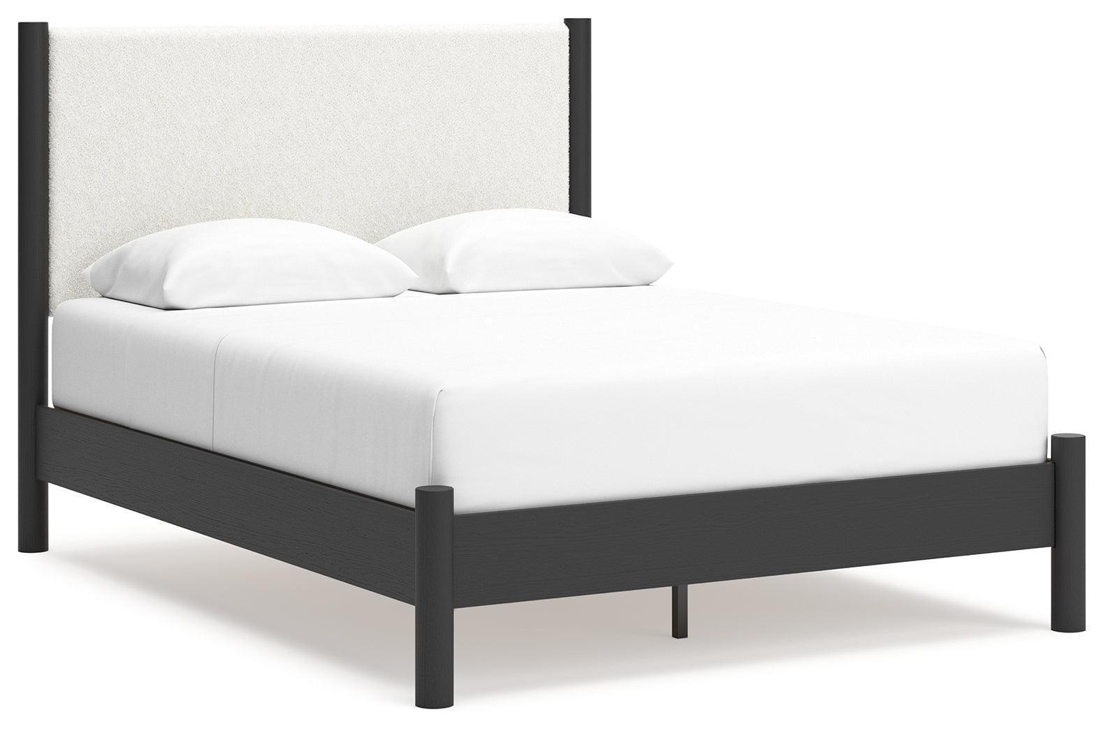 Cadmori Black White Queen Upholstered Panel Bed