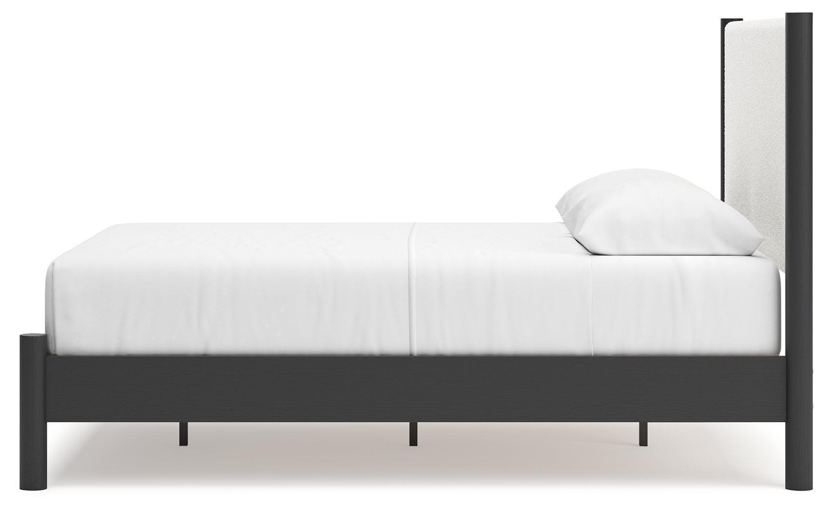Cadmori Black White Queen Upholstered Panel Bed
