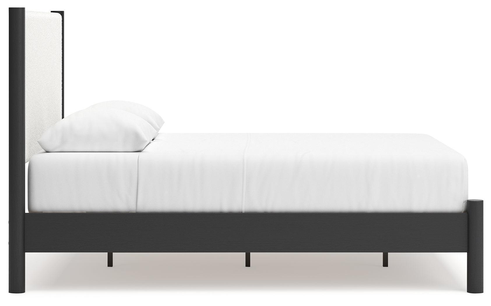 Cadmori Black White Queen Upholstered Panel Bed