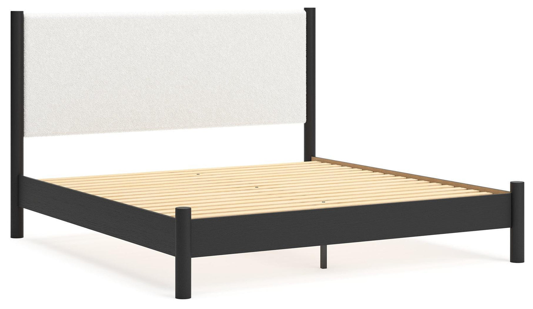 Cadmori Black White King Upholstered Panel Bed