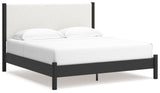 Cadmori Black White King Upholstered Panel Bed