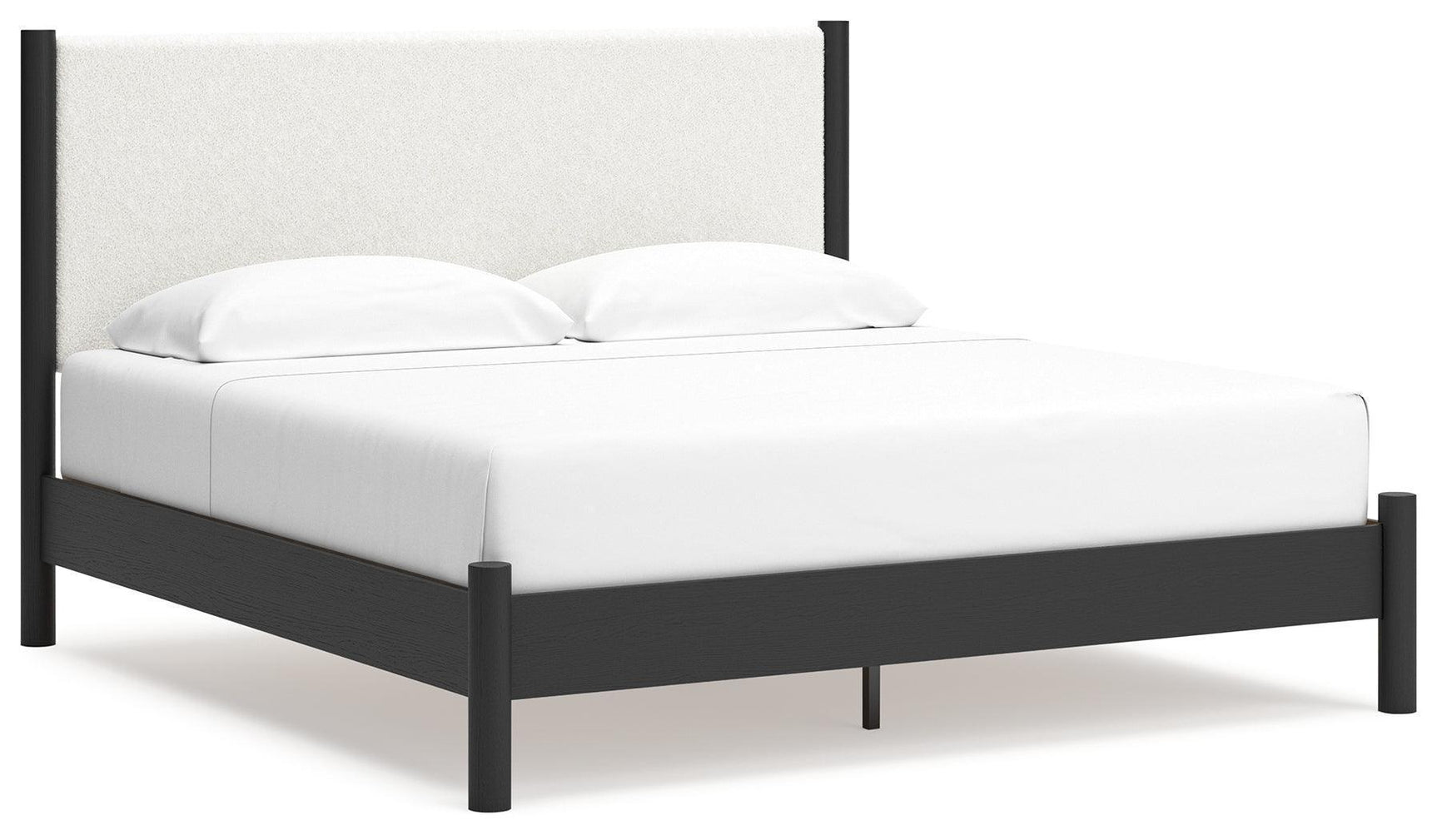 Cadmori Black White King Upholstered Panel Bed