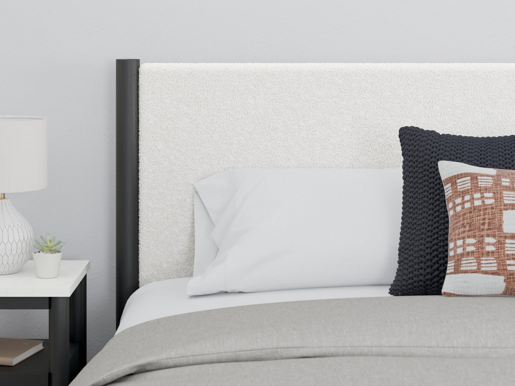 Cadmori Black White King Upholstered Panel Bed