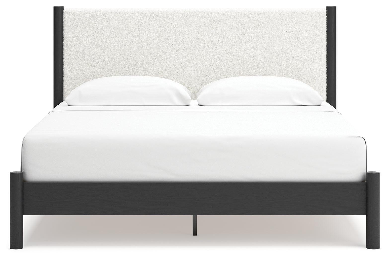 Cadmori Black White King Upholstered Panel Bed