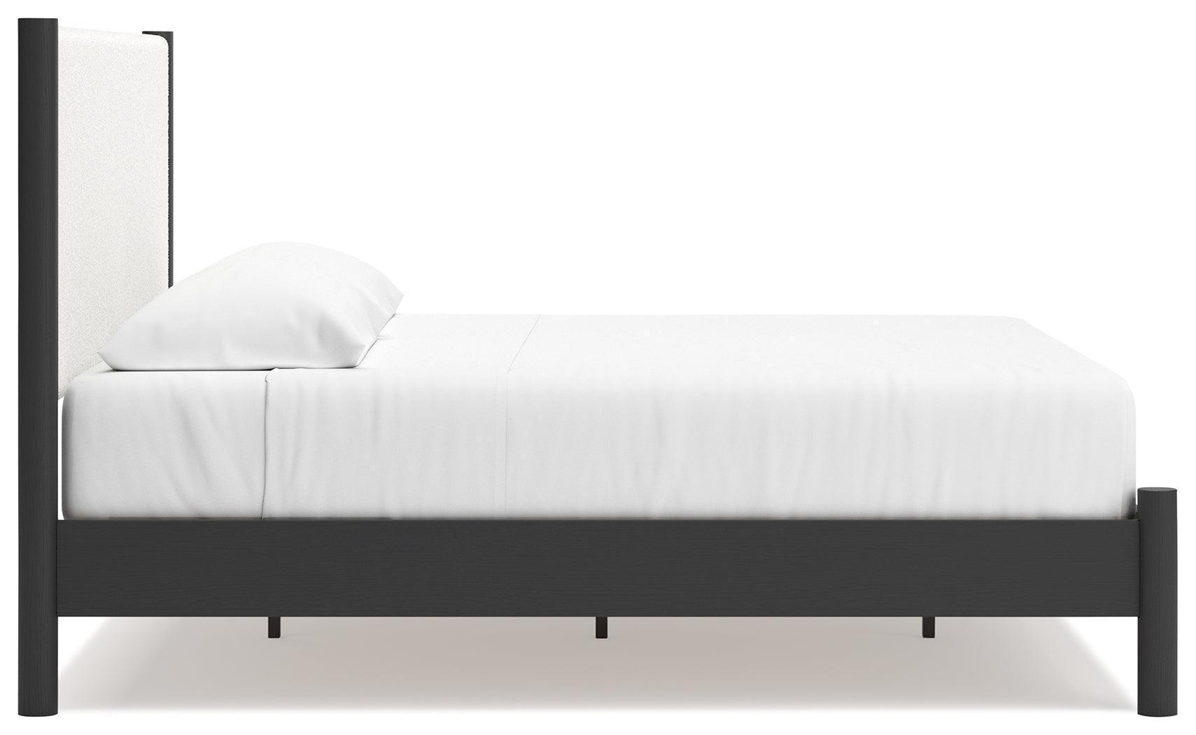 Cadmori Black White King Upholstered Panel Bed