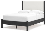Cadmori Black/White Full Upholstered Panel Bed