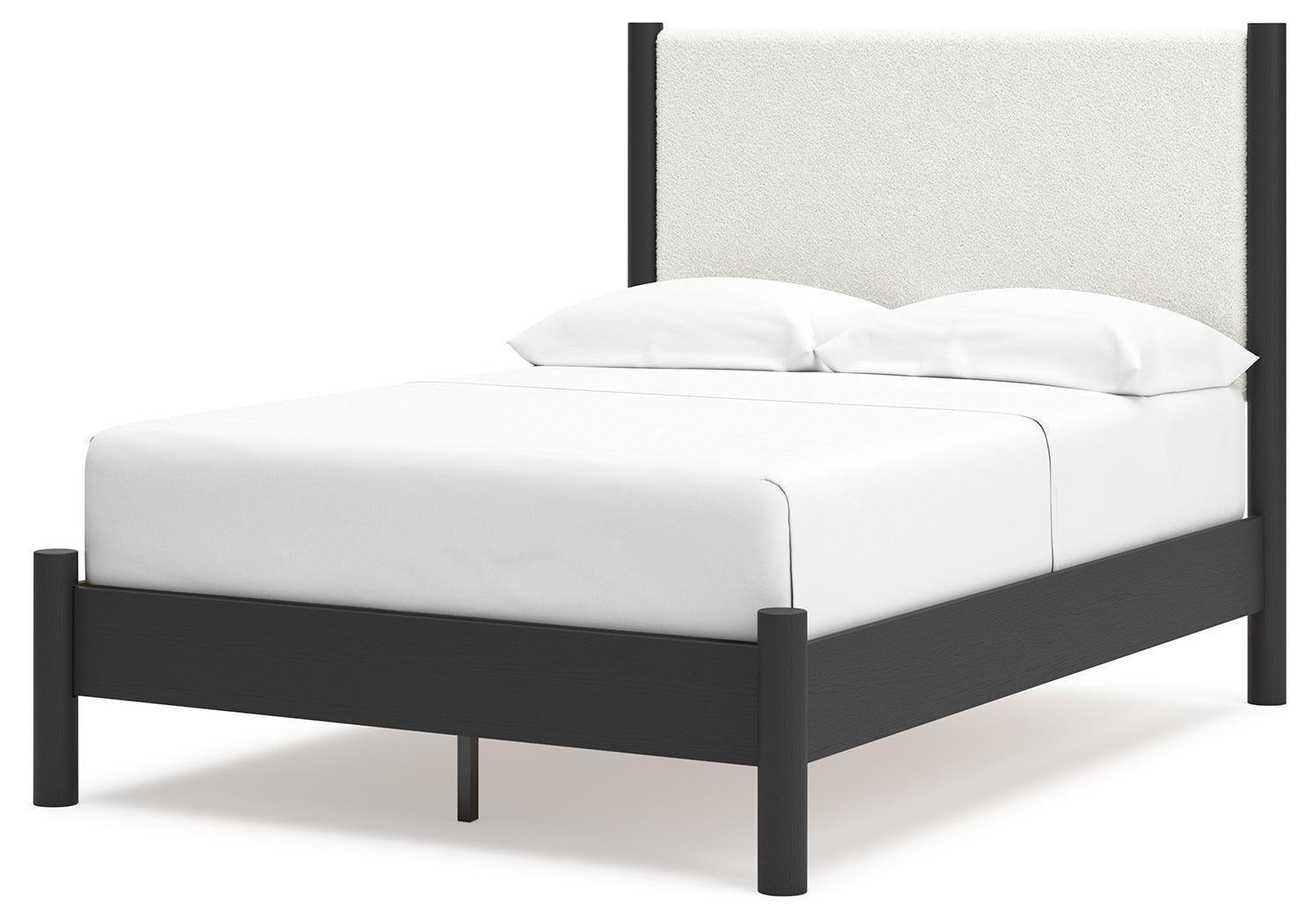 Cadmori Black/White Full Upholstered Panel Bed