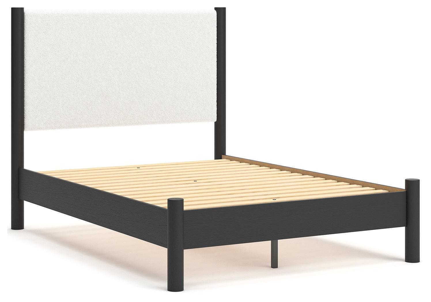 Cadmori Black/White Full Upholstered Panel Bed