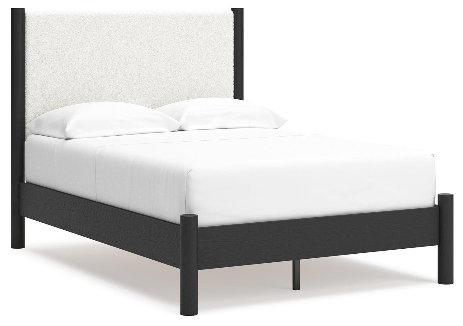 Cadmori Black/White Full Upholstered Panel Bed