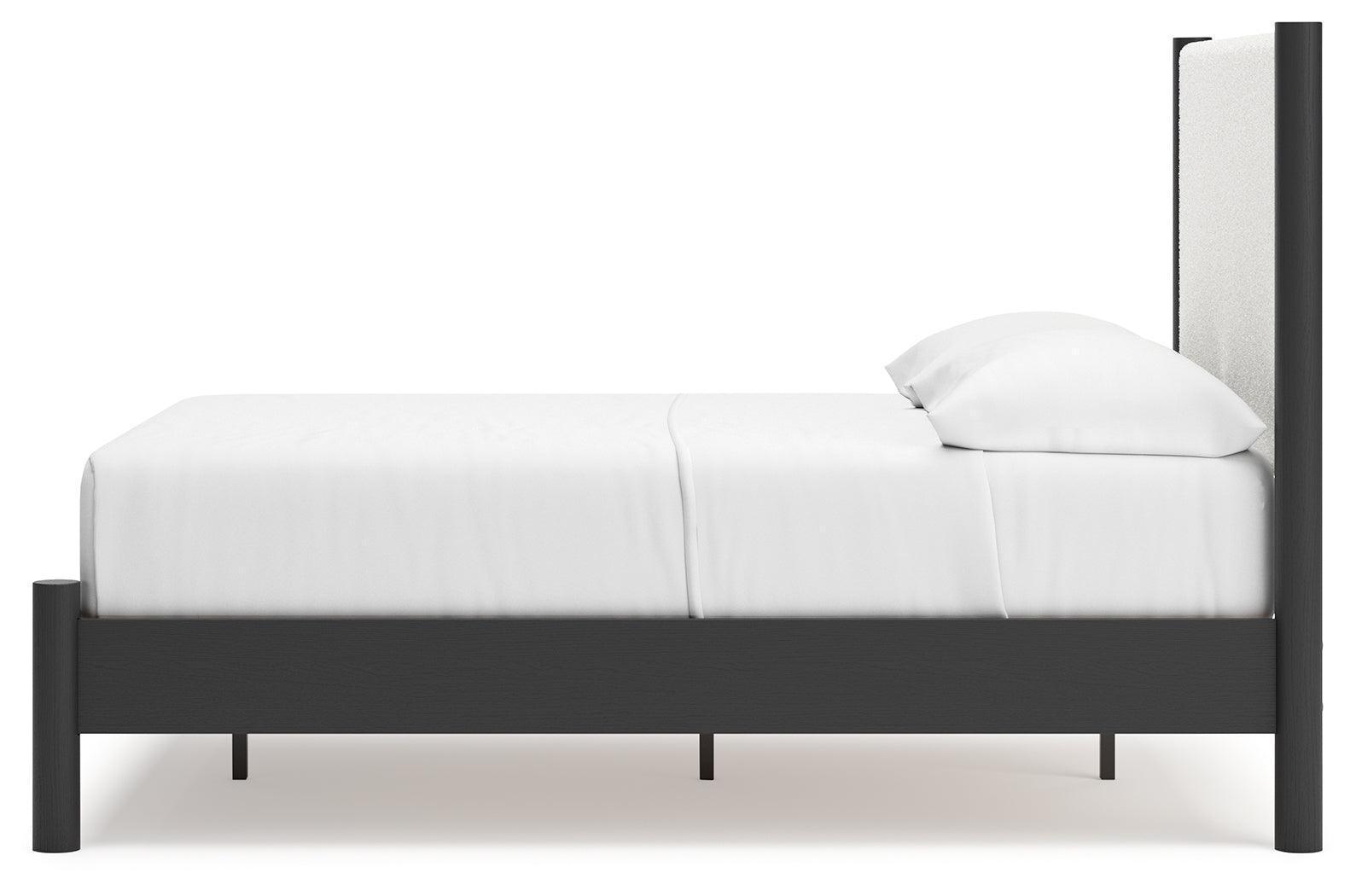 Cadmori Black/White Full Upholstered Panel Bed