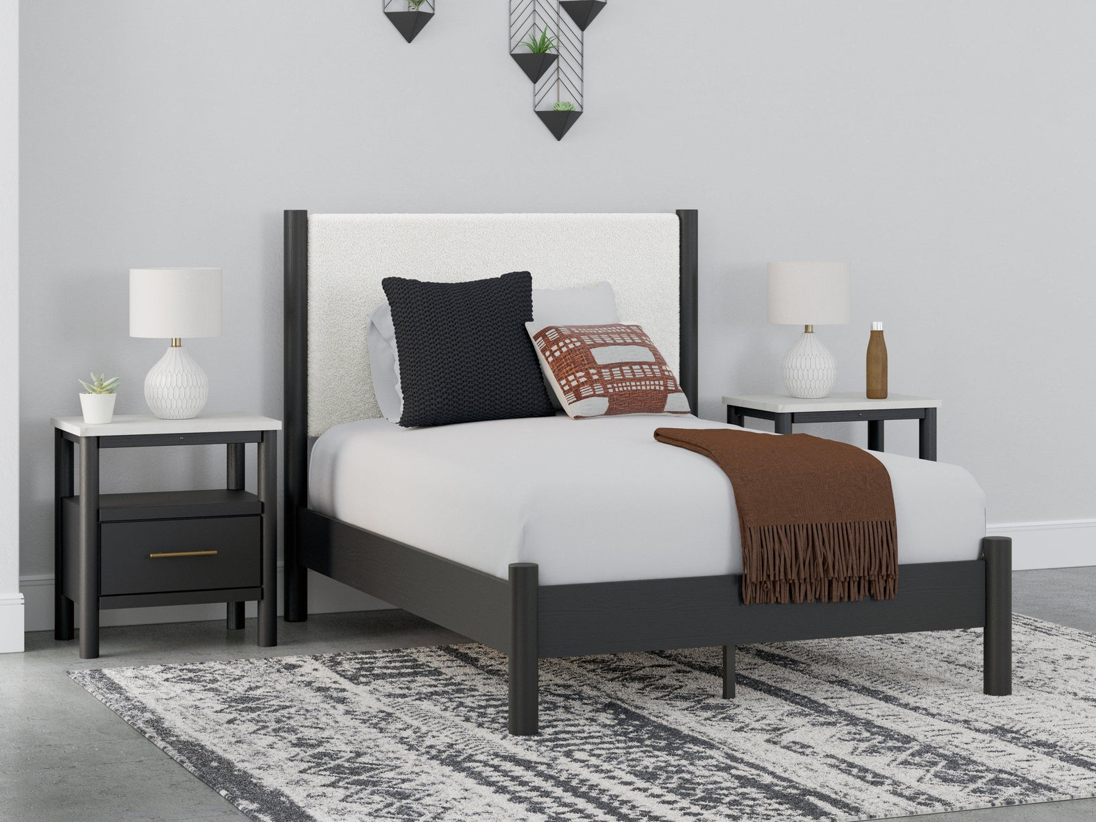 Cadmori Black/White Full Upholstered Panel Bed