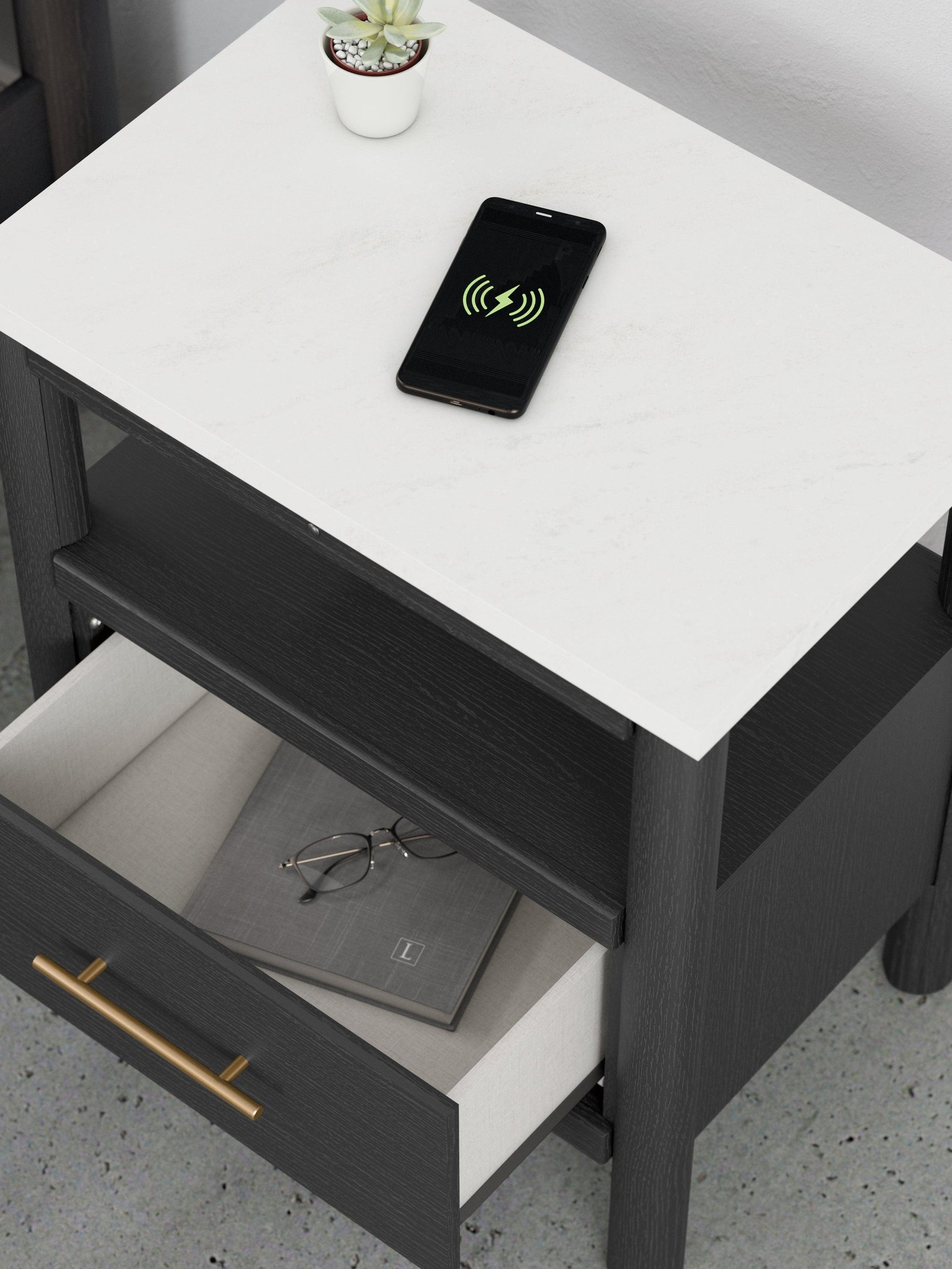 Cadmori Black White Nightstand