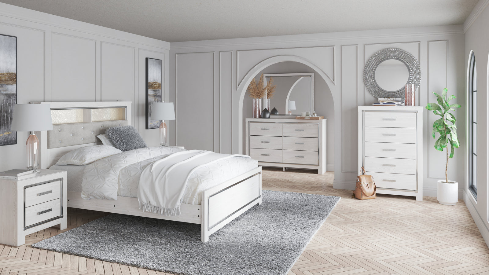 Altyra White Panel Bookcase Bedroom Set