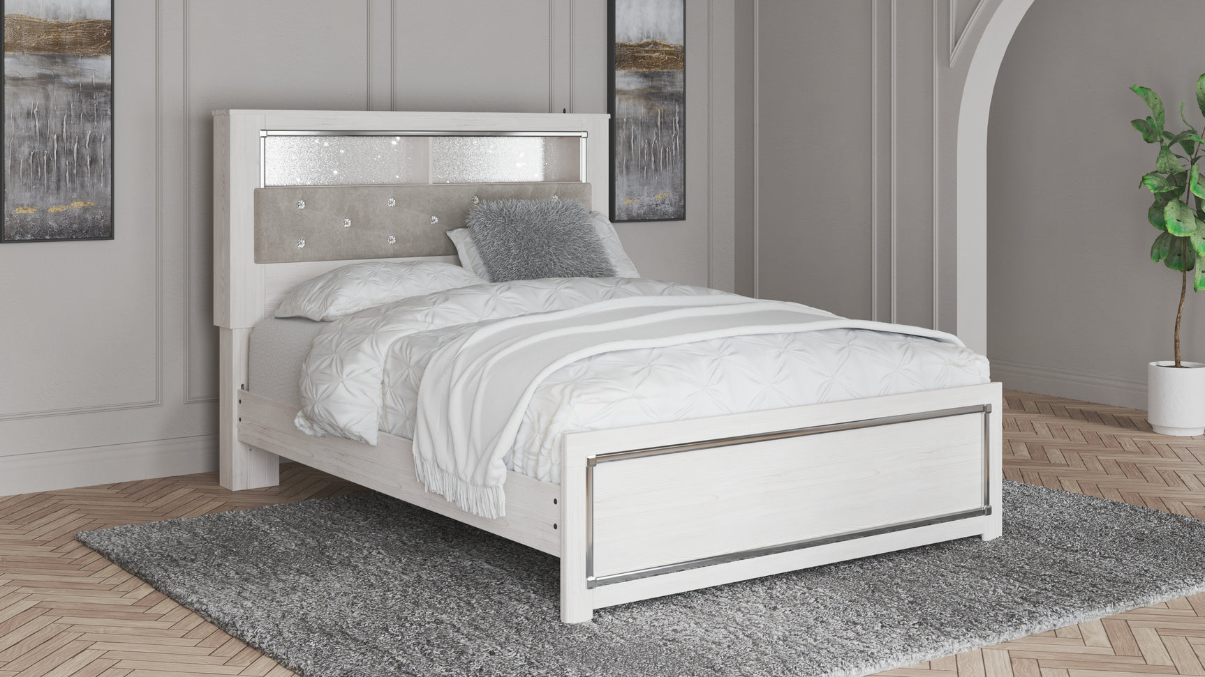 Altyra White Queen Panel Bookcase Bed