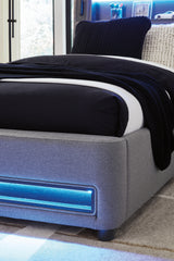 Verishaw Gray Twin Upholstered Bed with Wireless Audio