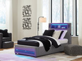 Verishaw Gray Twin Upholstered Bed with Wireless Audio