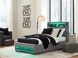 Verishaw Gray Twin Upholstered Bed with Wireless Audio