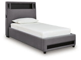 Verishaw Gray Twin Upholstered Bed with Wireless Audio