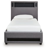 Verishaw Gray Twin Upholstered Bed with Wireless Audio