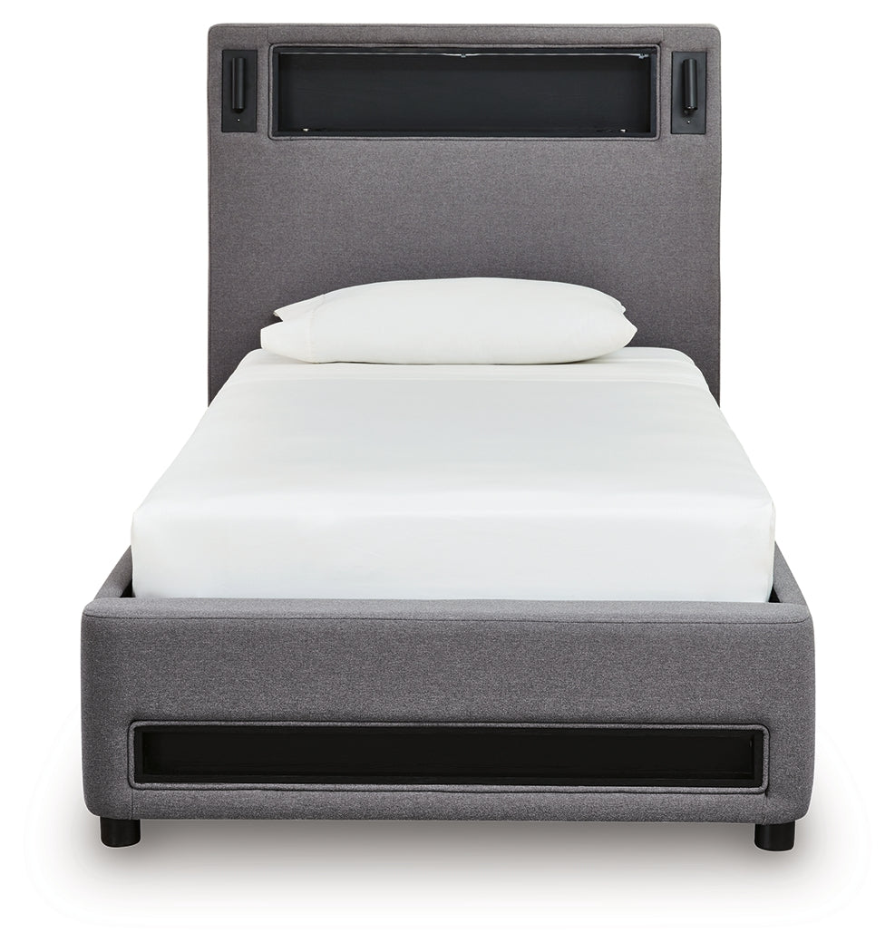 Verishaw Gray Twin Upholstered Bed with Wireless Audio