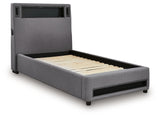 Verishaw Gray Twin Upholstered Bed with Wireless Audio