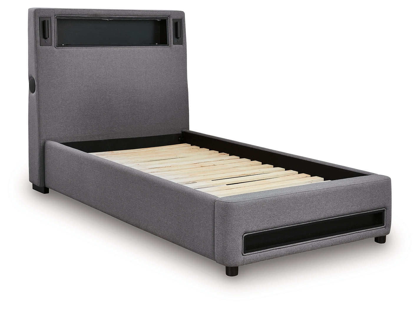 Verishaw Gray Twin Upholstered Bed with Wireless Audio