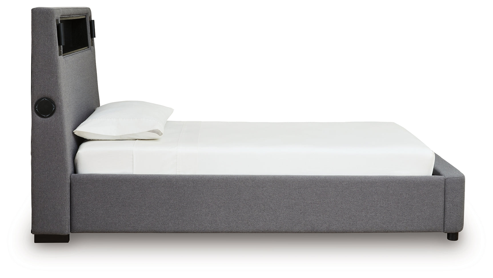 Verishaw Gray Twin Upholstered Bed with Wireless Audio