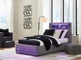 Verishaw Gray Twin Upholstered Bed with Wireless Audio